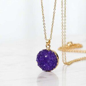 2/$21 Purple Fashion Stone Round Necklace